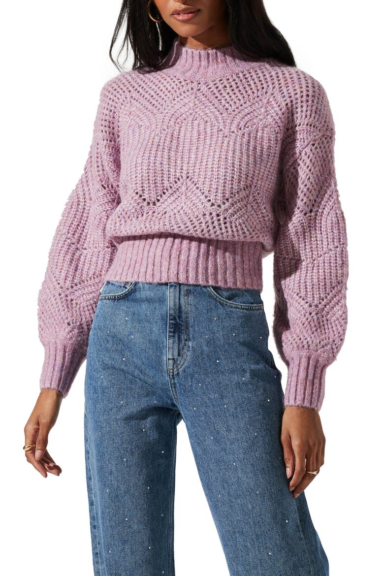 Serenity Balloon Sleeve Pointelle Sweater, Main, color, LILAC