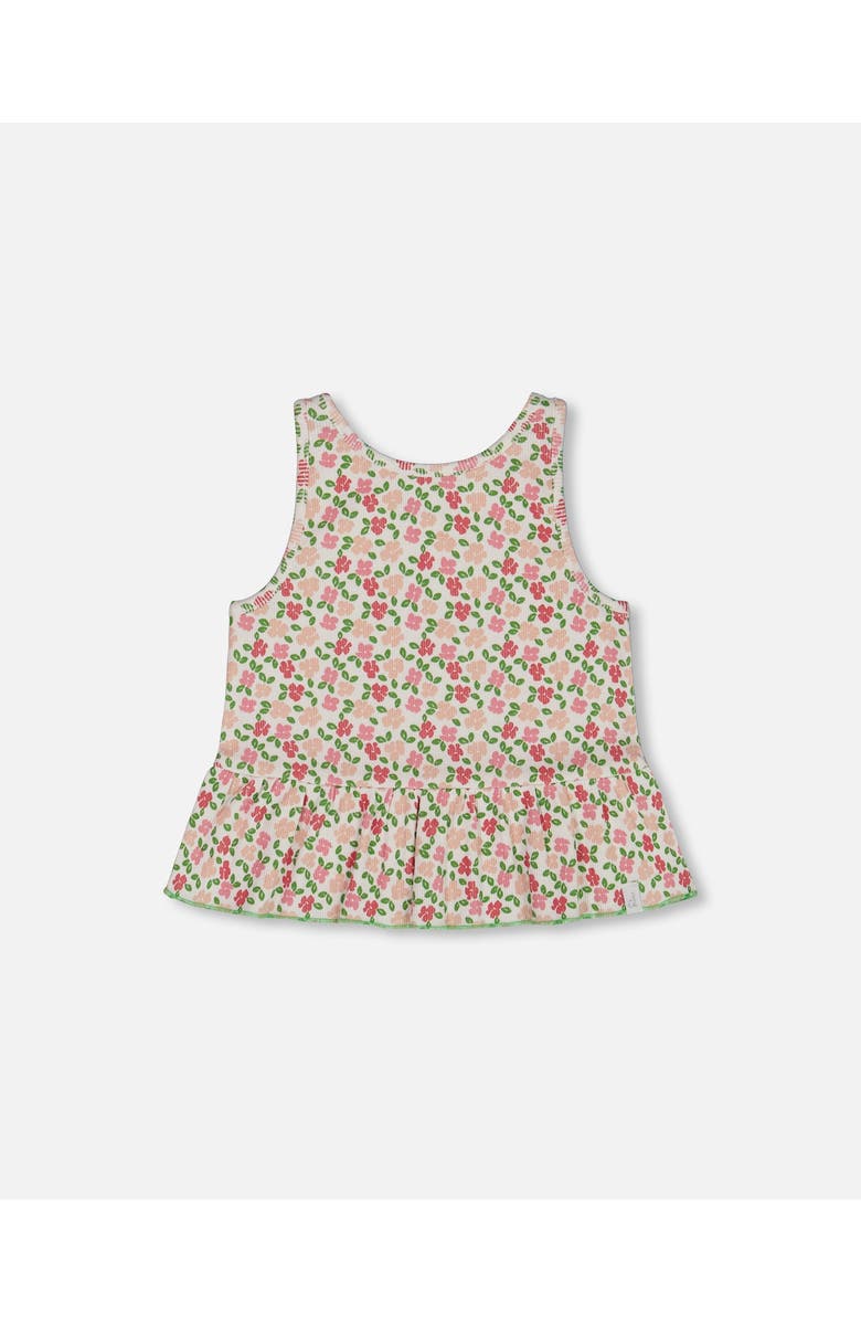 Deux par Deux Little Girl's Printed Tank Top With Flounce Small Flowers On White Background, Main, color, 