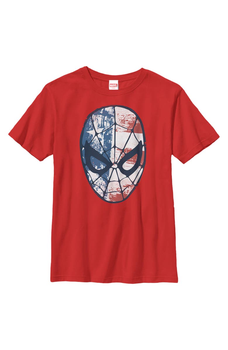 Marvel Boy's Marvel 4th of July Spider-Man American Flag Mask Graphic T-Shirt, Main, color, Red