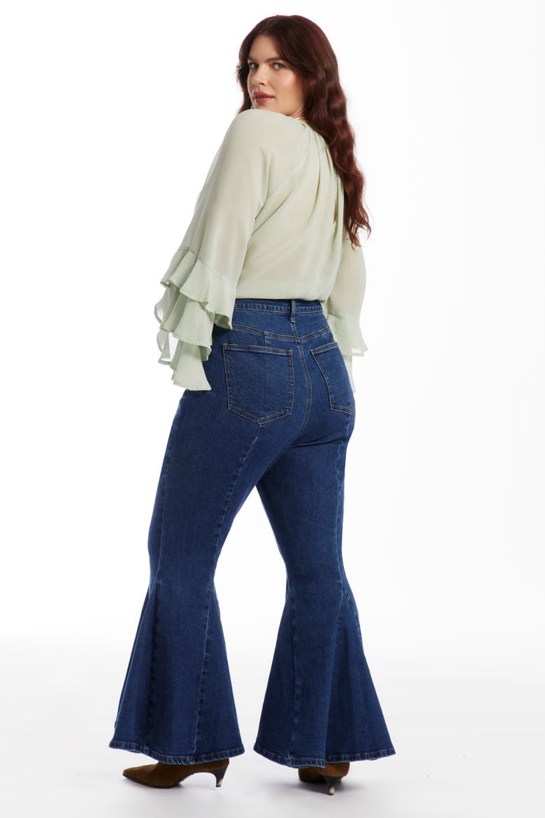 High Waisted Flare Godet Jean, Alternate, color, VINTAGE MEDIUM WASH