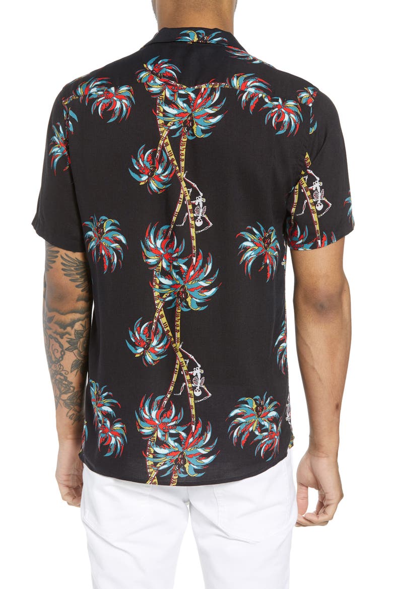 Regular Fit Hawaiian Shirt, Alternate, color, BLACK BLA01