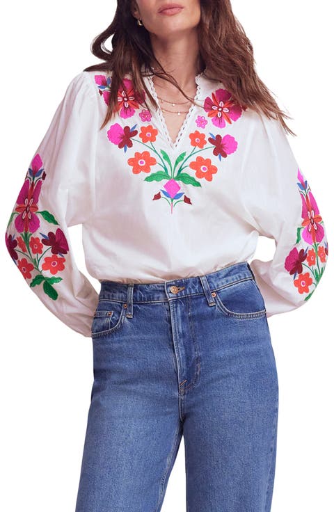 Embroidered Floral Dolman Sleeve Top