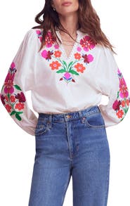 Boden Embroidered Floral Dolman Sleeve Top