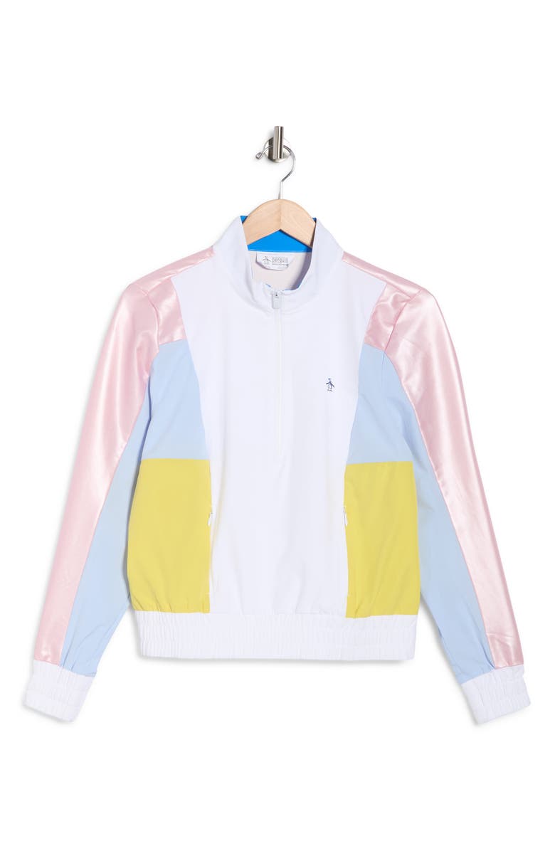 Original Penguin Colorblock Quarter Zip Pullover, Alternate, color, Bright White