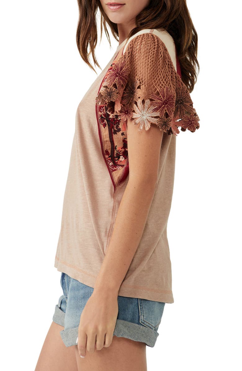 Free People As If Crochet Sleeve T-Shirt, Alternate, color, 