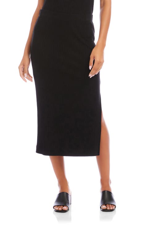 Rib Side Slit Midi Skirt