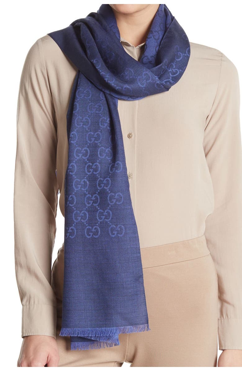 Gucci GG Monogrammed Wool & Silk Blend Scarf, Main, color,