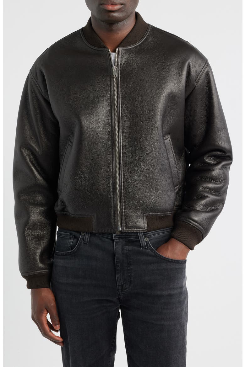 Genuine Shearling Lined Bomber Jacket, Alternate, color, DARK BROWN