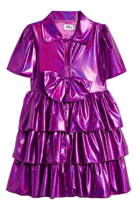 Kids' Bow Iridescent Tiered Shirtdress (Toddler, Little Kid & Big Kid)