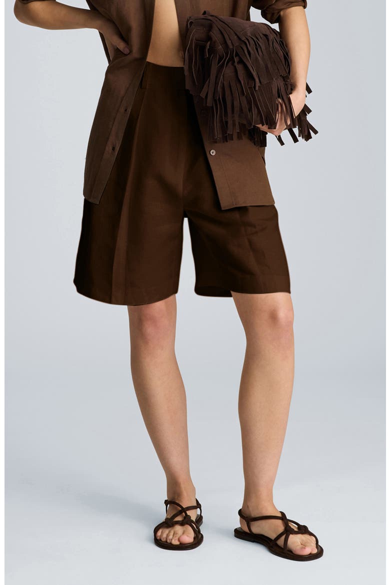 Pleated High Waist Bermuda Shorts, Alternate, color, BRUNETTE