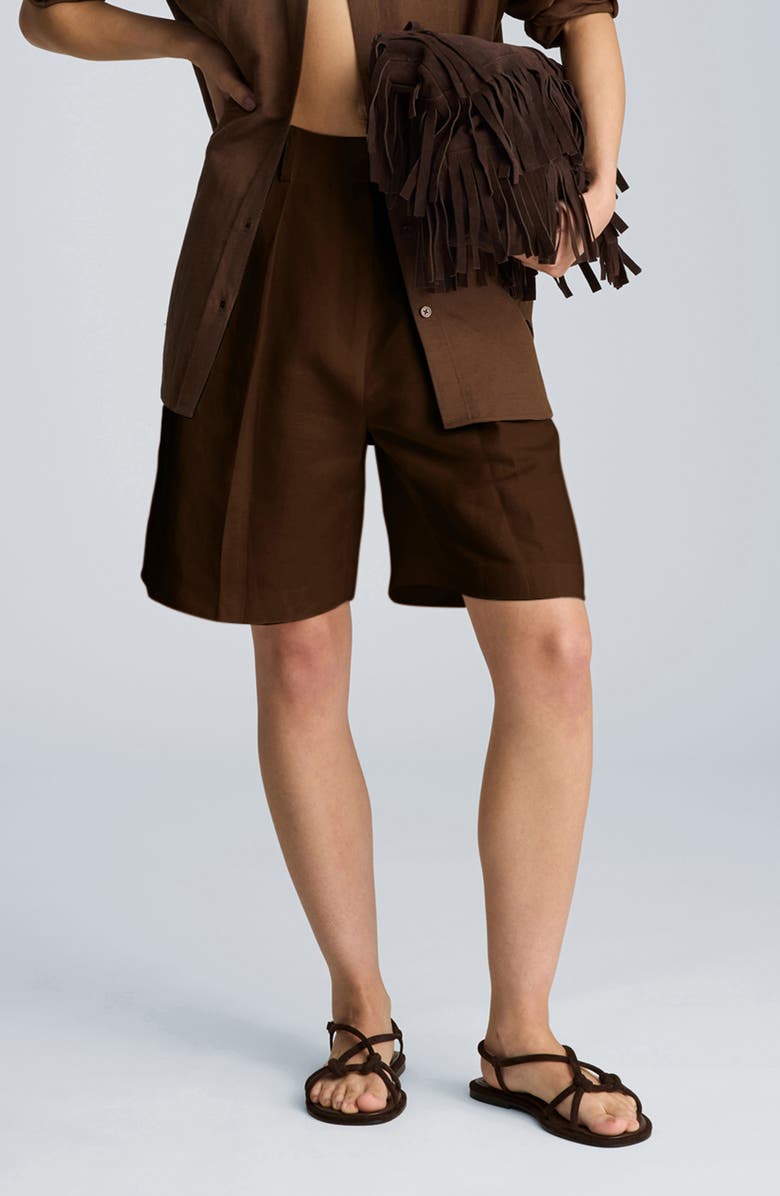 Kenneth Cole Pleated High Waist Bermuda Shorts, Alternate, color, Brunette