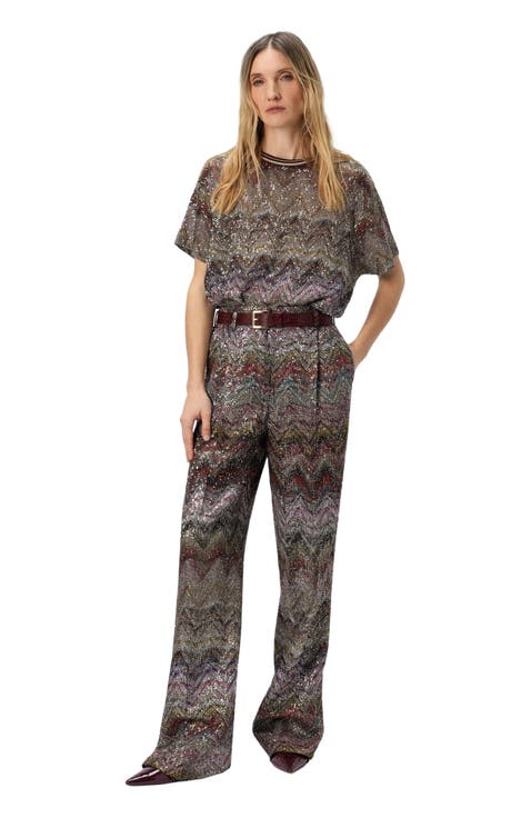 Wide Leg Pants With Zigzag Pattern