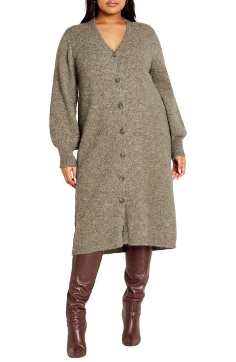 Eleni Button Front Long Sleeve Sweater Dress (Plus)