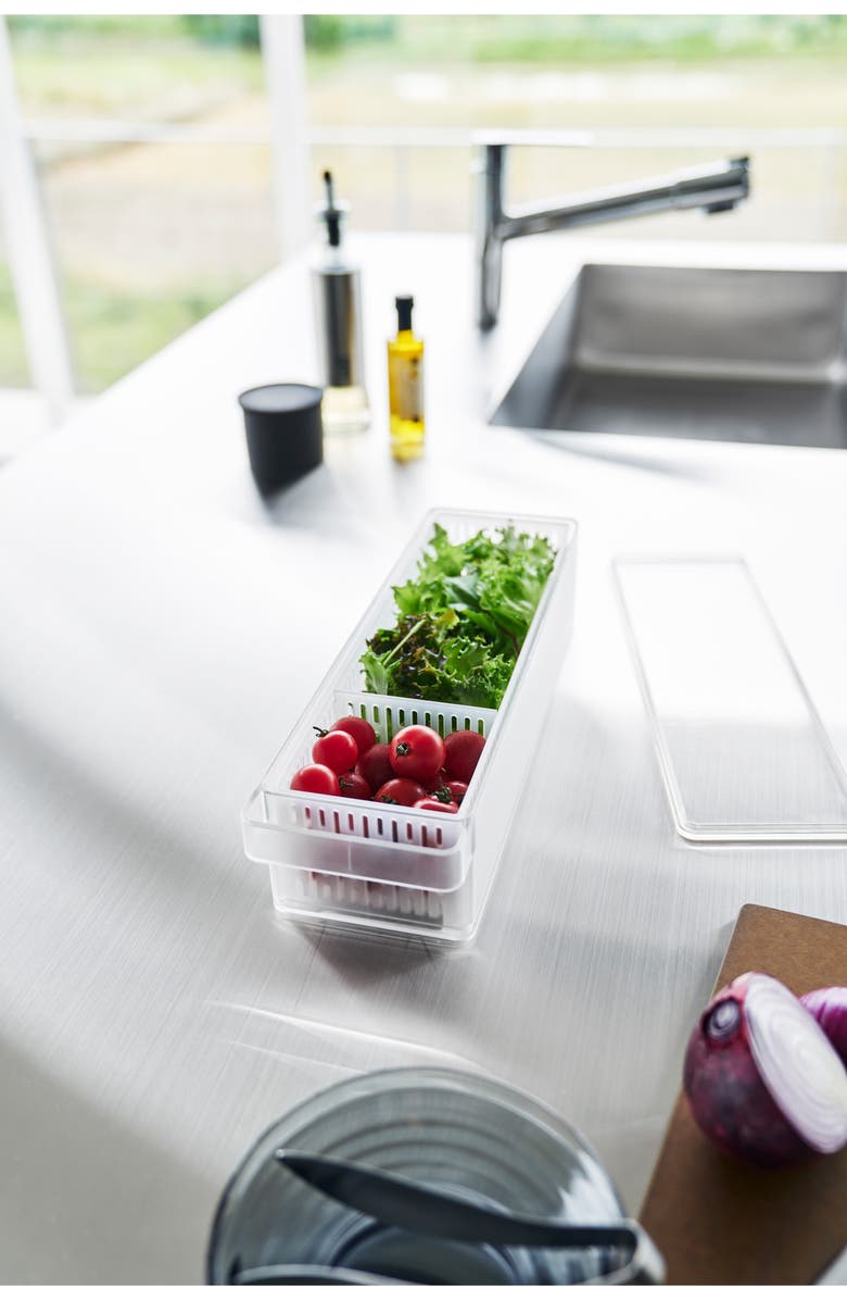 Yamazaki Divided Fridge Colander with Lid, Alternate, color, White