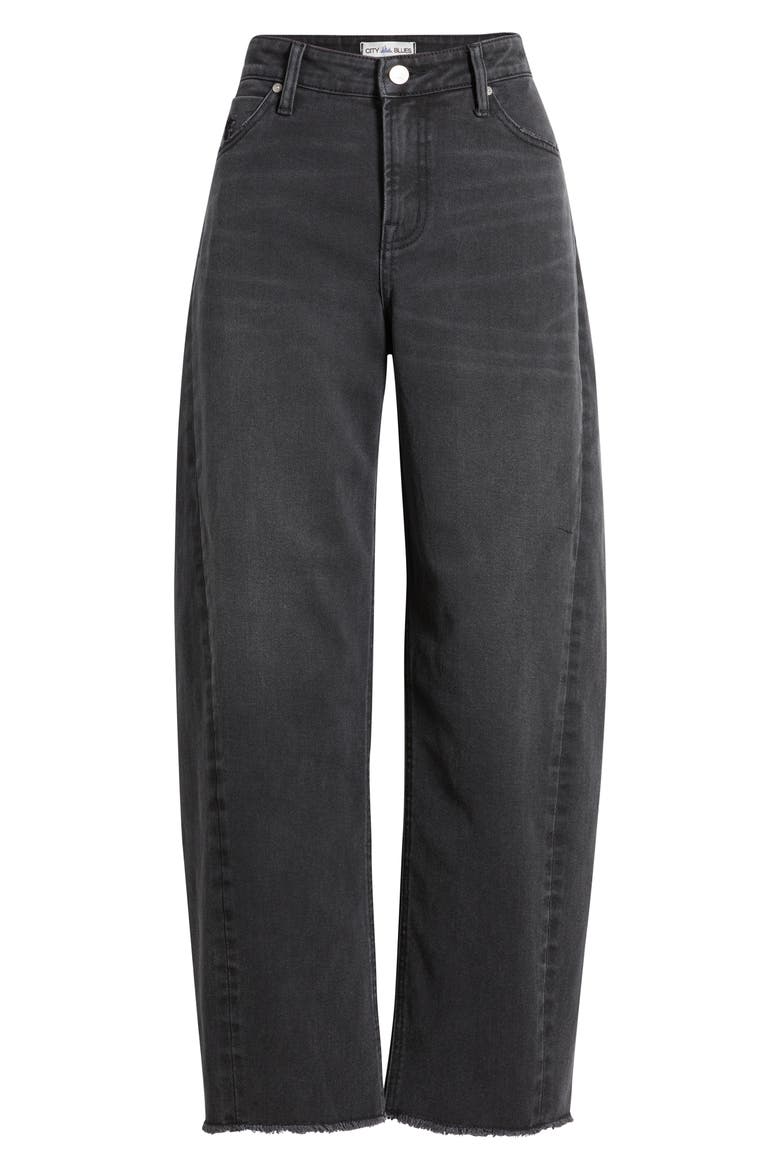 Frayed High Waist Ankle Barrel Jeans, Alternate, color, DARK VINTAGE WASH