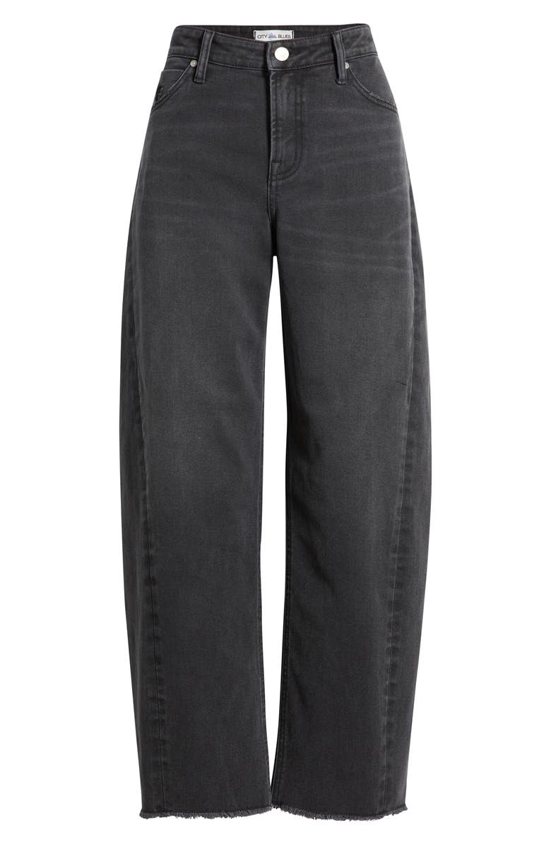 CITY BLUES Frayed High Waist Ankle Barrel Jeans, Alternate, color, Dark Vintage Wash