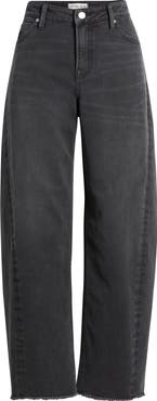 CITY BLUES Frayed High Waist Ankle Barrel Jeans