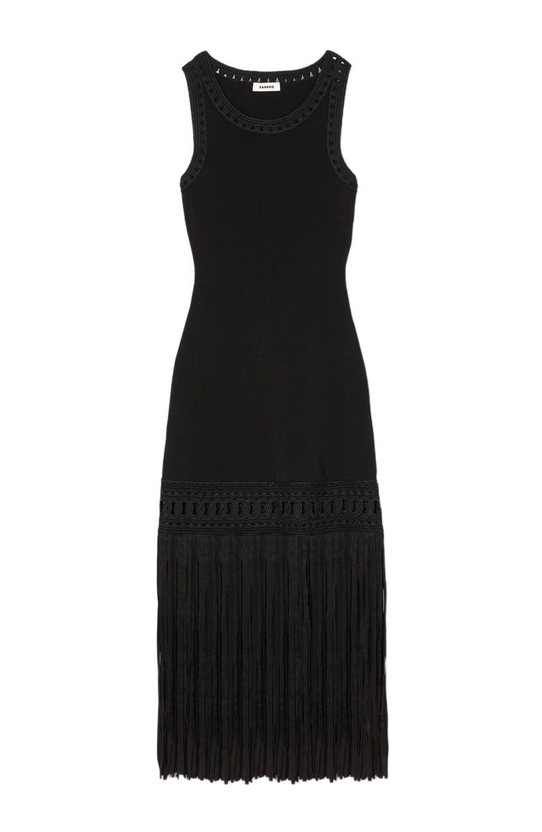 SANDRO Fringed knit dress, Alternate, color, 