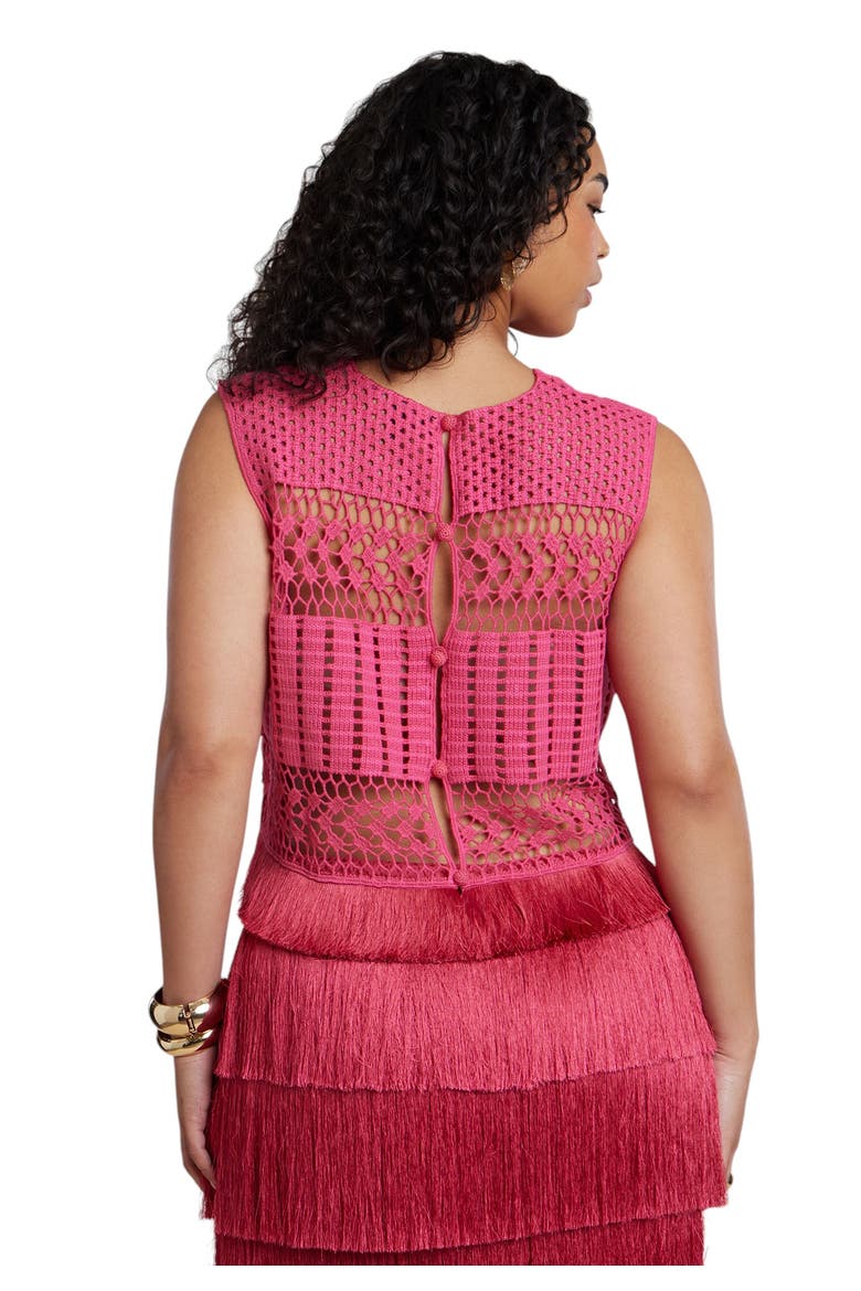 Patbo X Eloquii Fringe Detail Crochet Top, Alternate, color, BRIGHT ROSE