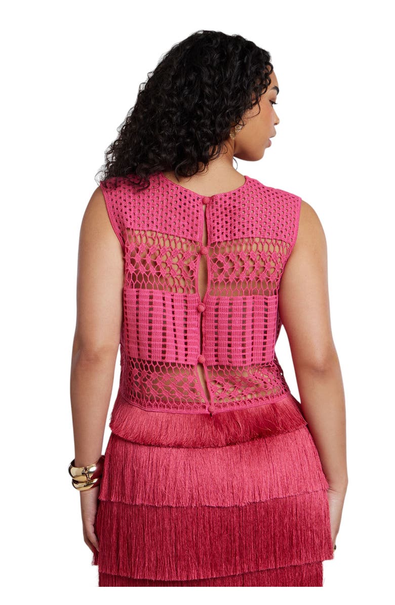ELOQUII Patbo X Eloquii Fringe Detail Crochet Top, Alternate, color, Bright Rose