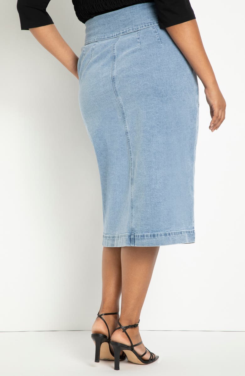 ELOQUII Folded Button Front Denim Skirt, Alternate, color,