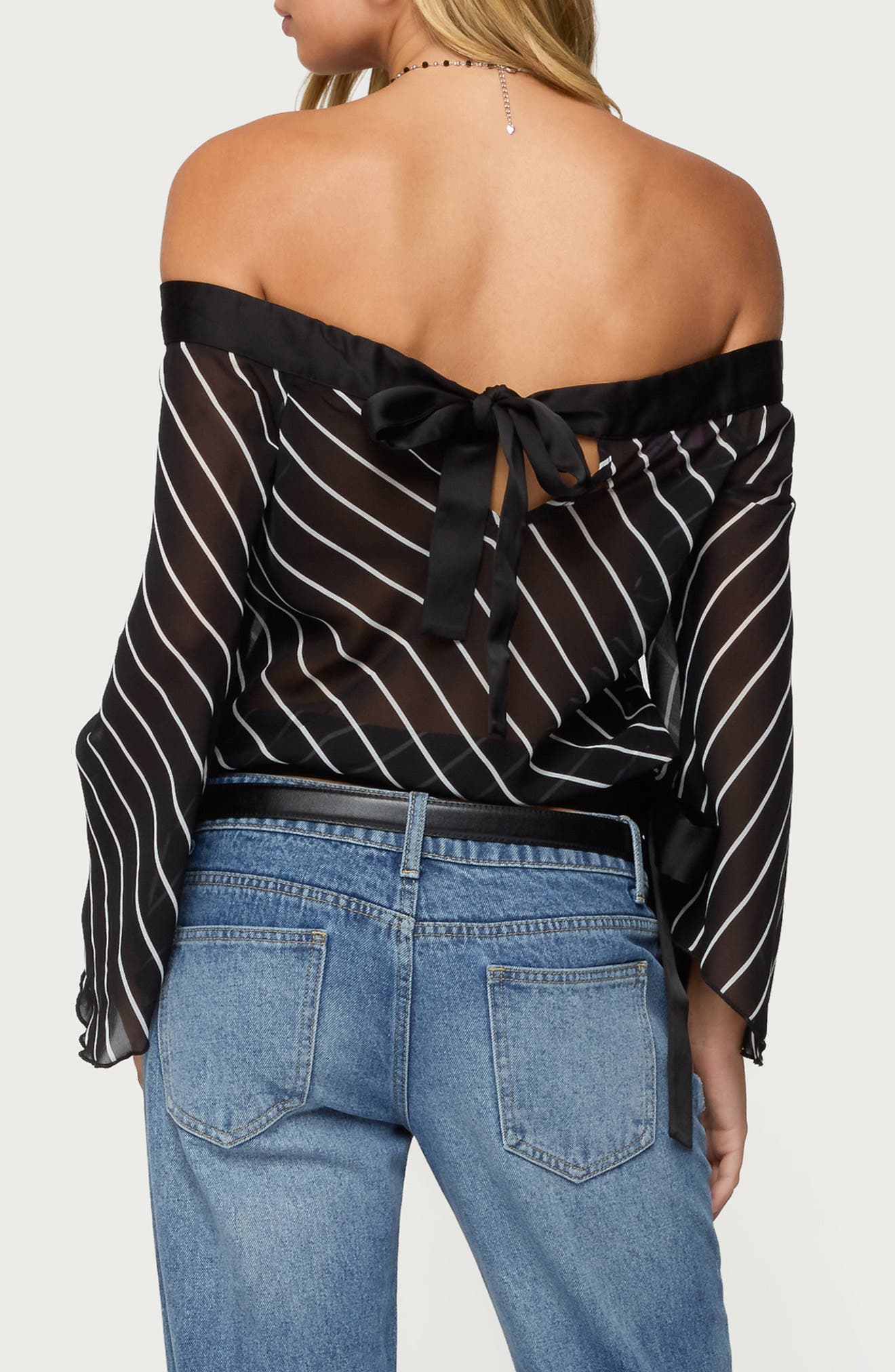 Stripe Off the Shoulder Mesh Top - image 2