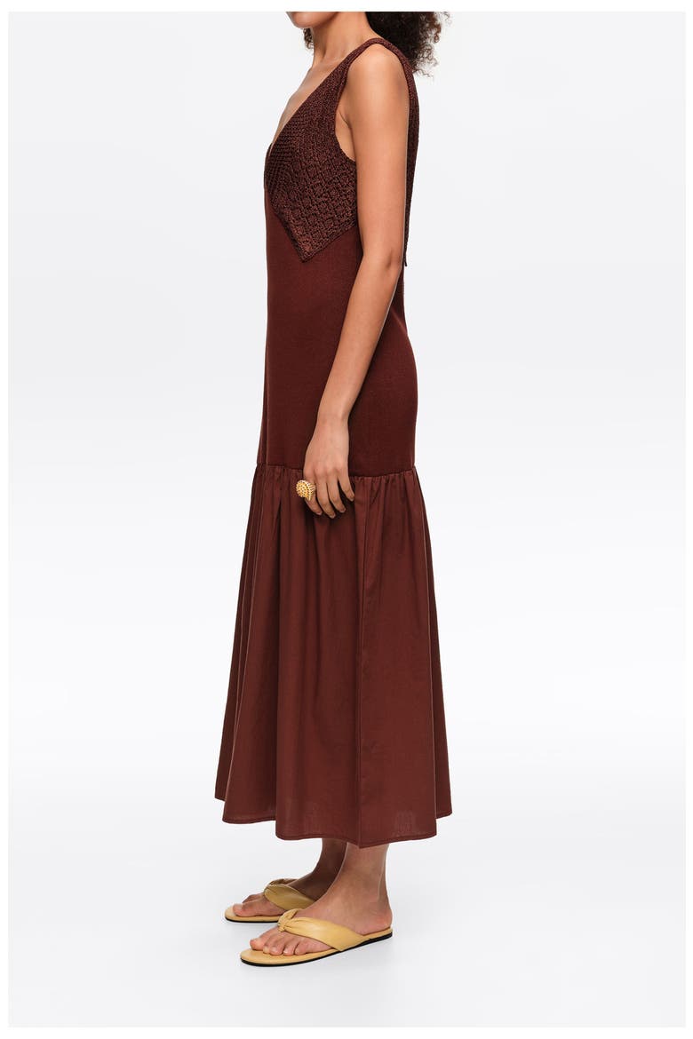 Two-Material A-Line Knit Dress, Alternate, color, BROWN