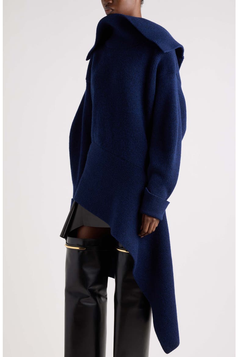 Slashed High Neck Asymmetric Knit Dress, Alternate, color, COBALT BLUE
