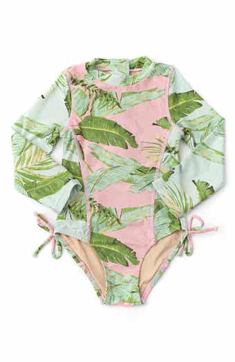 Shade Critters Kids' Shimmer Cabana Palms Long Sleeve One-Piece UPF 50+ Rashguard Swimsuit
