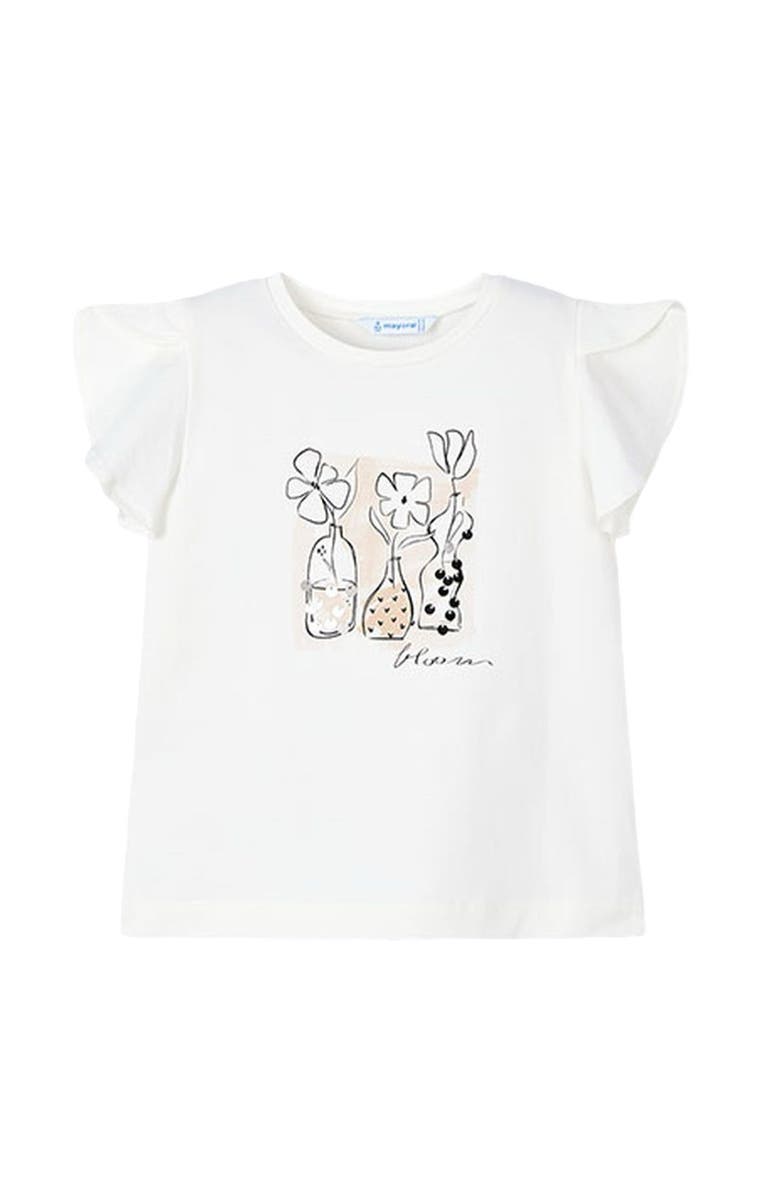Mayoral Flower Ruffle Applique T-Shirt, Main, color, Natural