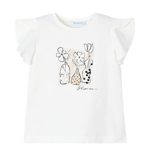 Mayoral Flower Ruffle Applique T-Shirt in Natural 