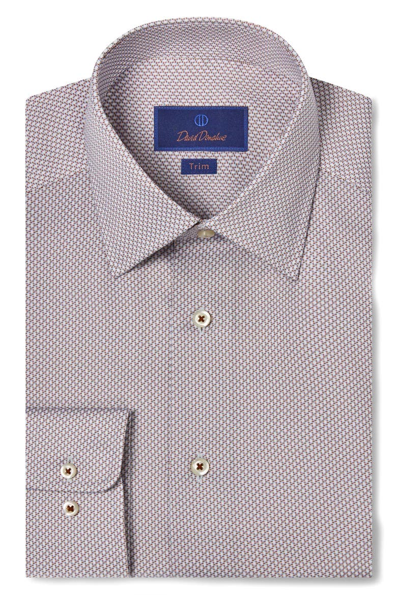 Trim Fit Micro Print Dress Shirt, Main, color, CHOCOLATE/ SKY