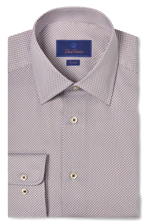 David Donahue Trim Fit Micro Print Dress Shirt in Chocolate/Sky 