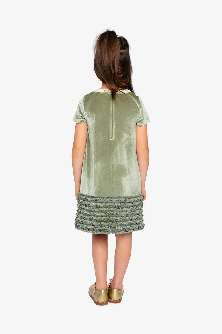 Short Sleeve Bow Detail Textured Bottom A-Line Dress, Alternate, color, Greyish Green