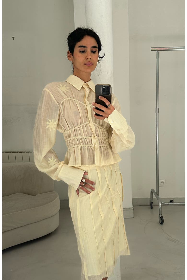 Kaia Floral Embroidered Button Up Shirt, Alternate, color, Butter Yellow