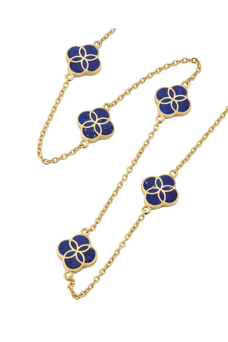 Sterling With 18K Gold Overlay And Gemstones Five Petal Station Necklace, Alternate, color, BLUE