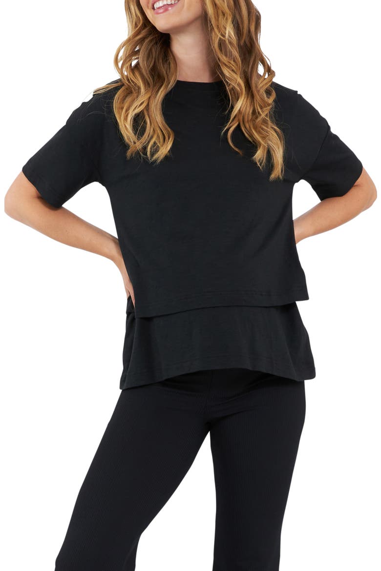 Claud Cotton Blend Maternity/Nursing T-Shirt, Main, color, BLACK