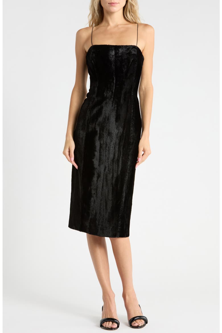 Pony Faux Calf Hair Midi Dress, Main, color, BLACK