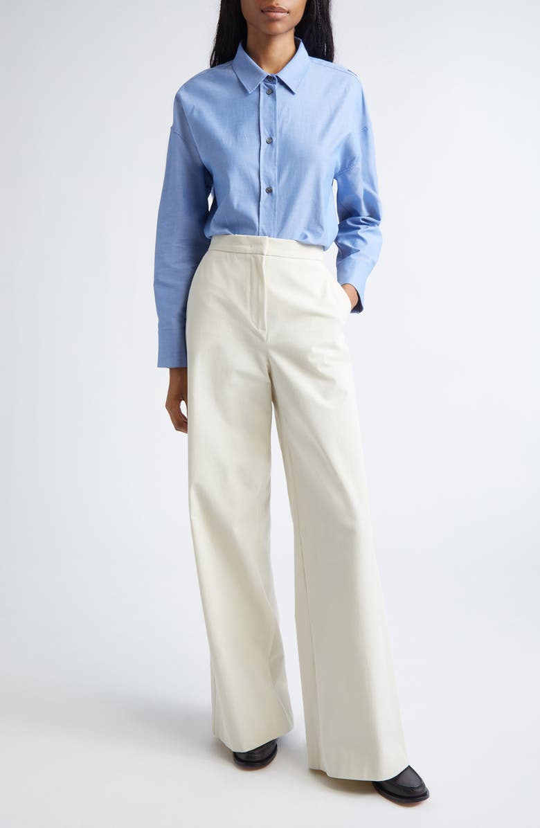 Max Mara Adele Cotton Button-Up Shirt, Main, color, Cornflower Blue