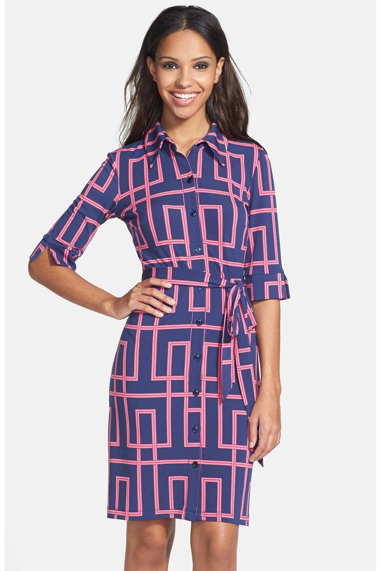 Print Jersey Shirtdress, Main, color, NAVY/ PINK