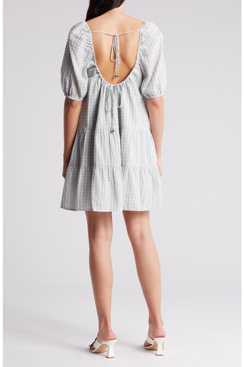 Tiered Puff Sleeve Cotton Dress, Alternate, color, DUSTY BLUE