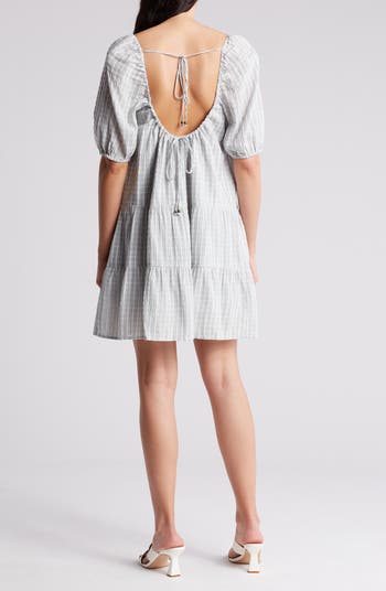 Tiered Puff Sleeve Cotton Dress