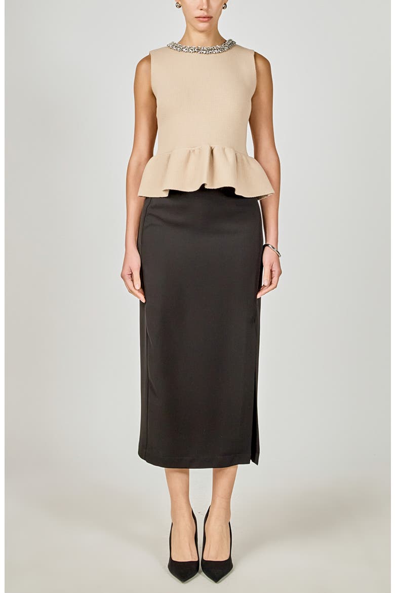 Embellished Knit Peplum Top, Alternate, color, BEIGE
