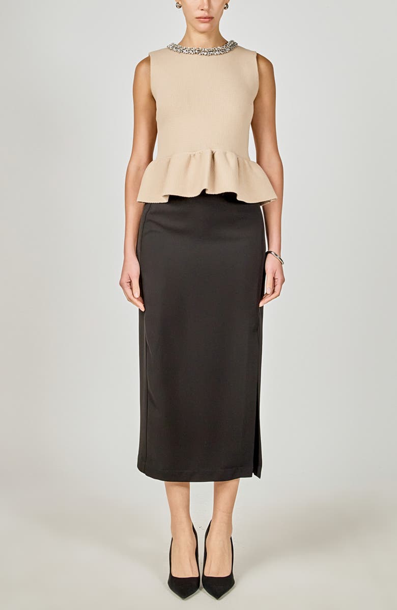 Endless Rose Embellished Knit Peplum Top, Alternate, color, Beige