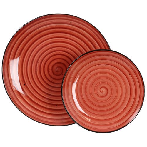 Elama Gia 24 Piece Round Stoneware Dinnerware Set In Red