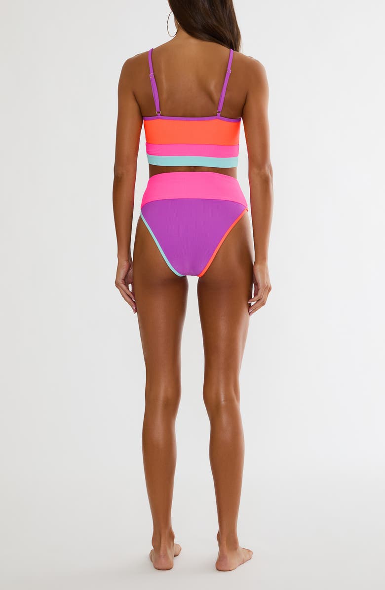 Beach Riot Emmy Colorblock High Waist Bikini Bottoms, Alternate, color, Vibrant Volley Colorblock