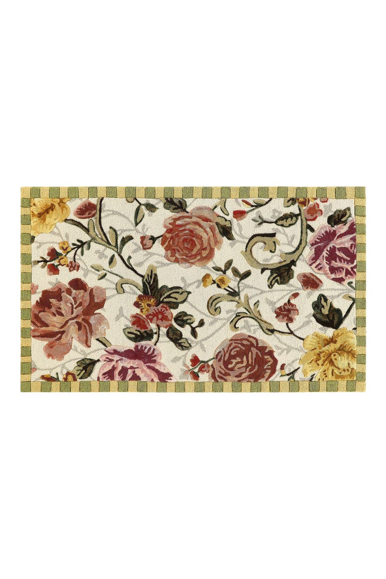 Golden Peonies Rug, Main, color, WHITE