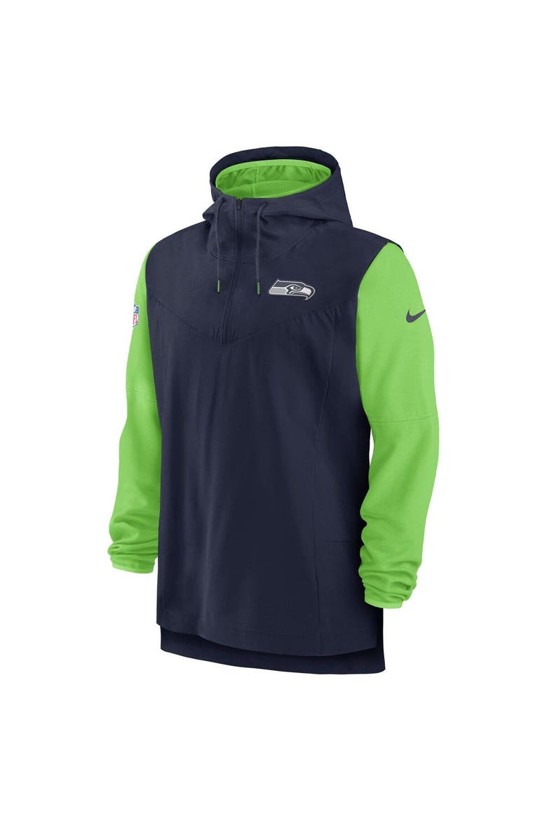 Men's Nike College Navy/Neon Green Seattle Seahawks Sideline Player Quarter-Zip Hoodie Jacket, Alternate, color, Navy