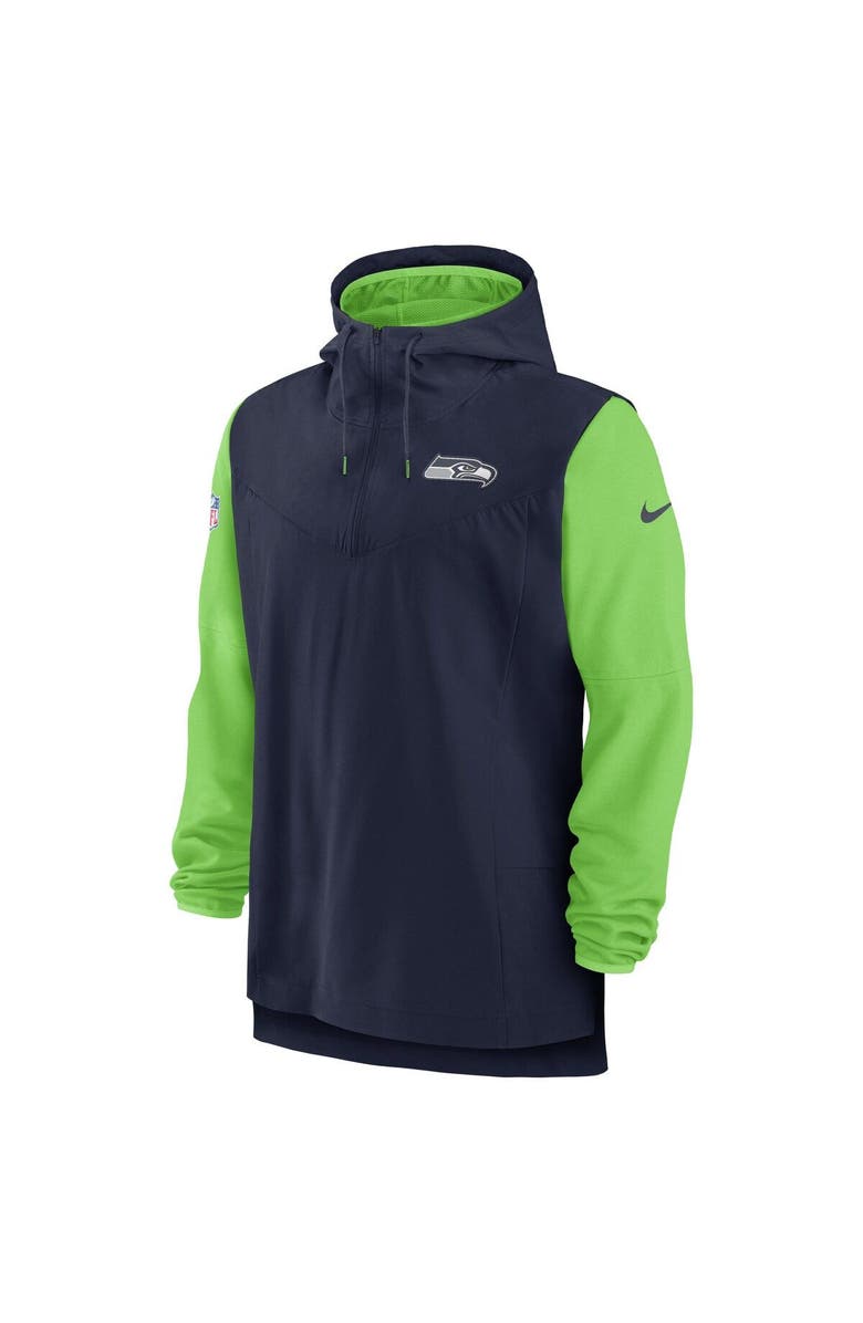 Nike Men's Nike College Navy/Neon Green Seattle Seahawks Sideline Player Quarter-Zip Hoodie Jacket, Alternate, color, 