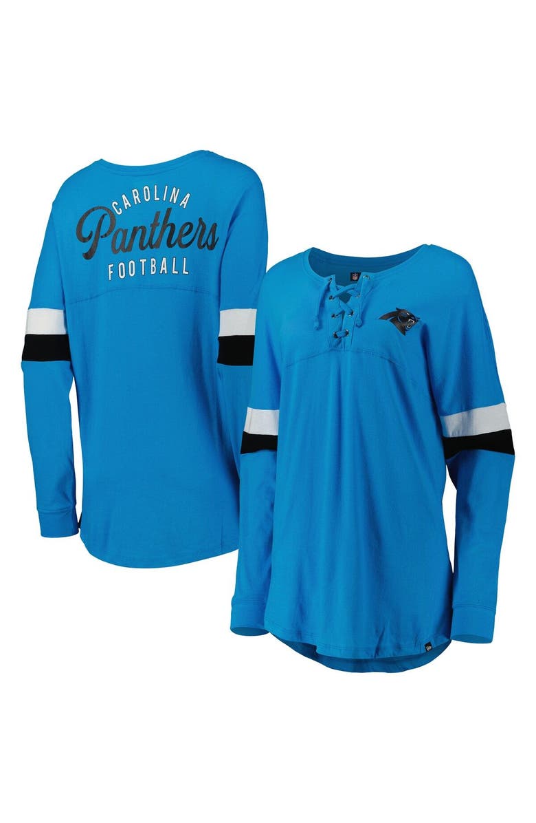 New Era Women's New Era Blue Carolina Panthers Athletic Varsity Lace-Up Long Sleeve T-Shirt, Alternate, color, Blue